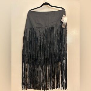 KENSIE Fringe Midi Skirt Faux Leather Black M Medium NWT + Some Damage SEE PICS